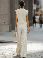 Relaxed V-Neck Knit Vest & Wide-Leg Trousers Set