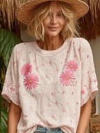 Women's Embroidered Daisy Floral Ribbon T-shirt