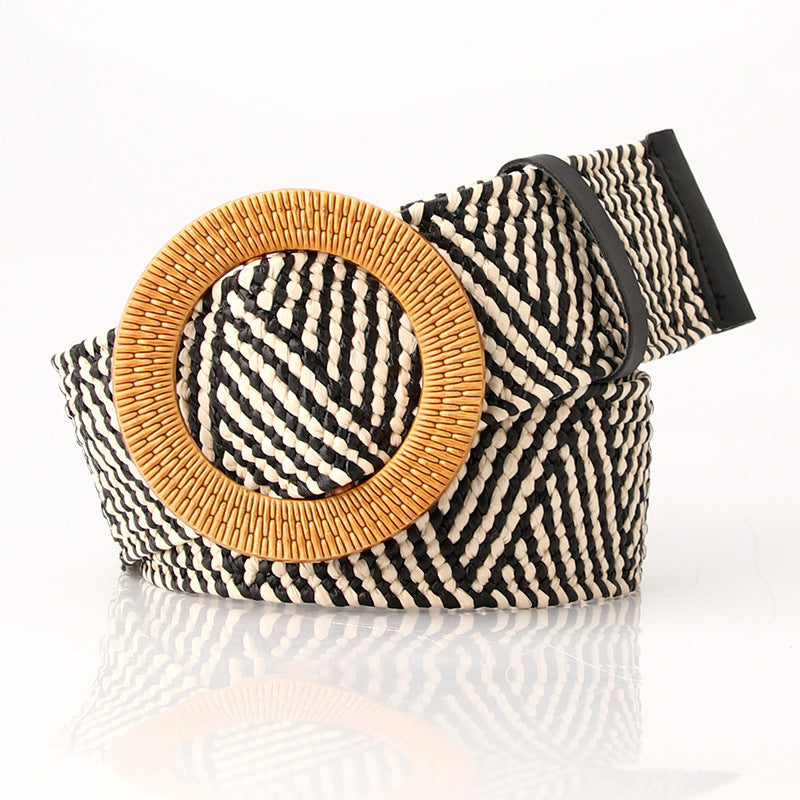Woven Belt Wide Straw Waist Seal
