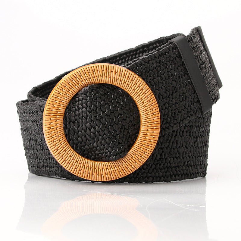 Woven Belt Wide Straw Waist Seal