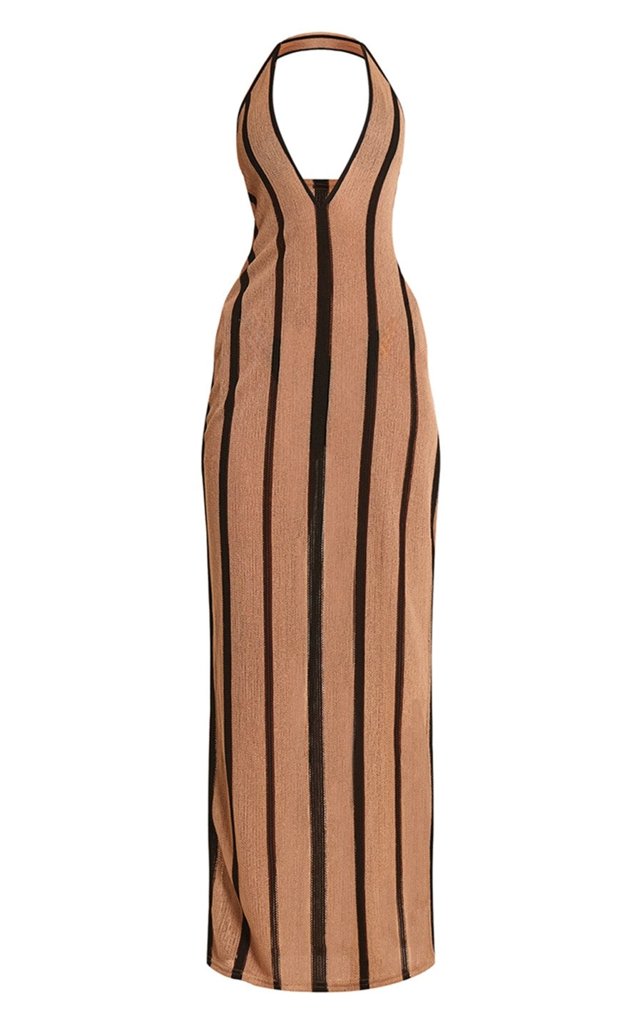 Stone Stripe Crochet Halter Tie Maxi Beach Dress