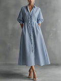 Casual Ruffled Striped Shirt Dress