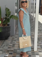 Casual Dress with Ruffle Sleeves,Back Adjustment Rope,Deep Pockets,Pure White Formal Dress, Evening Dress