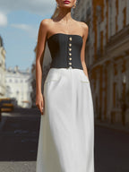 Strapless Buttoned Corset Top And High-Waisted Maxi Skirt Set