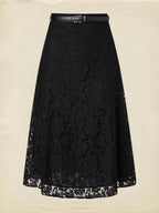 Maxi  Skirt, Floral, Lace, Vacation, Vintage, Black