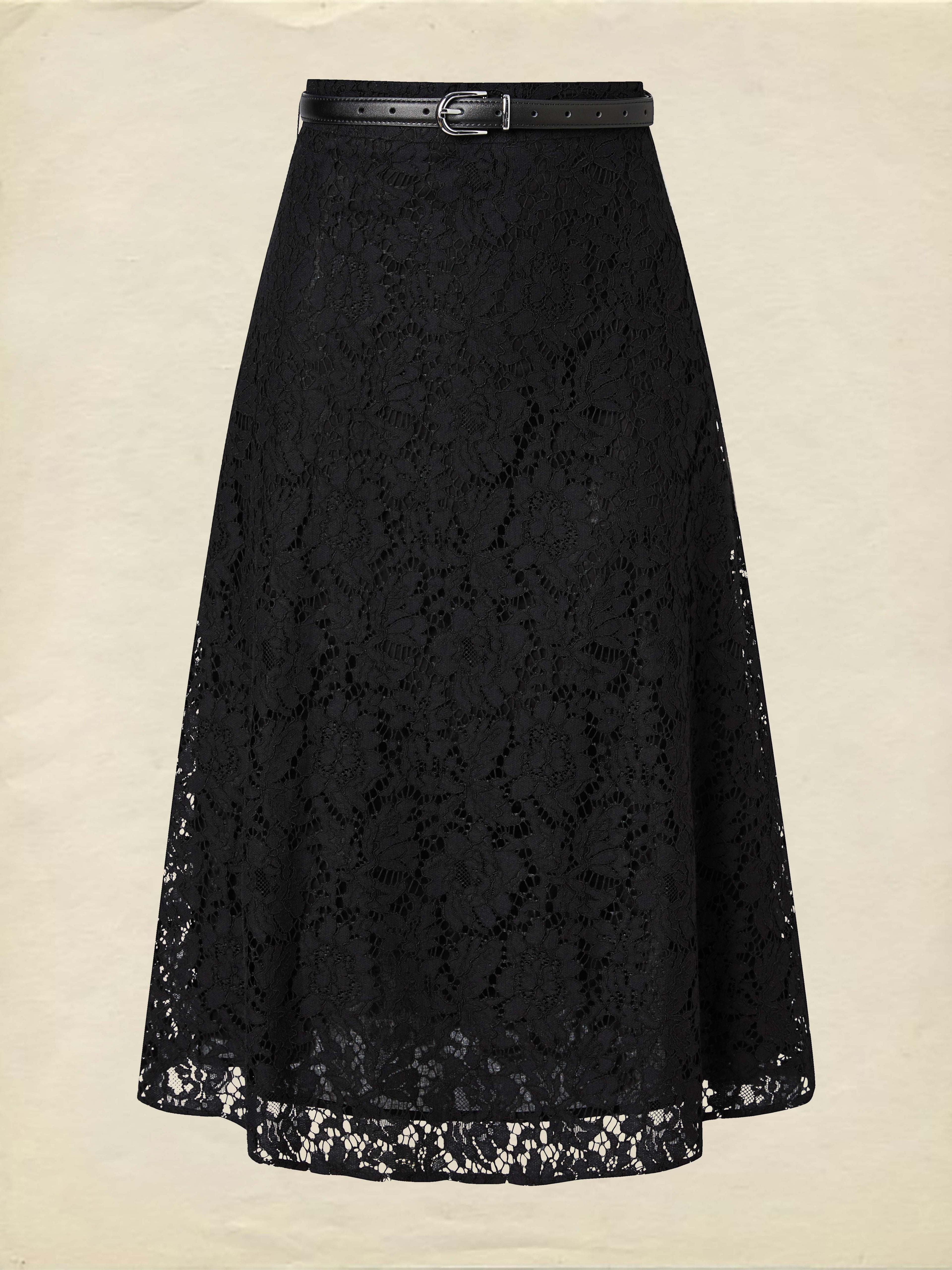 Maxi  Skirt, Floral, Lace, Vacation, Vintage, Black