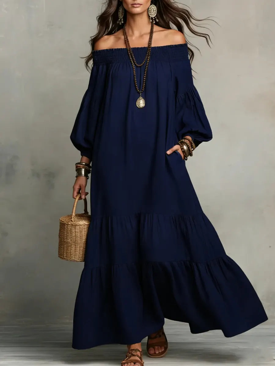Women's Minimalist Cotton-linen Off-shoulder Loose Dress