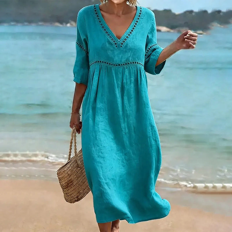 Women's Casual Solid Color Cotton Linen Dress