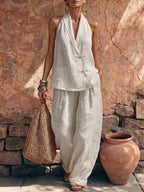 Stylish & Elegant Frog Closures Cotton-linen Two-piece Set