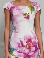 Elegant Floral Sheer Hem Maxi Dress