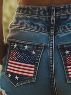 [24-hour shipping out]Fashionable Sexy Pocket Embroidered Denim Shorts