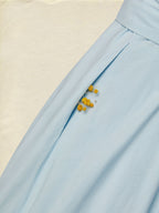 Maxi Cotton Dress , Short Sleeves, V Neck, Plain, Lace, French Vintage, Aqua blue