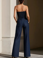 Dark Denim Strapless Wide-Leg Jumpsuit