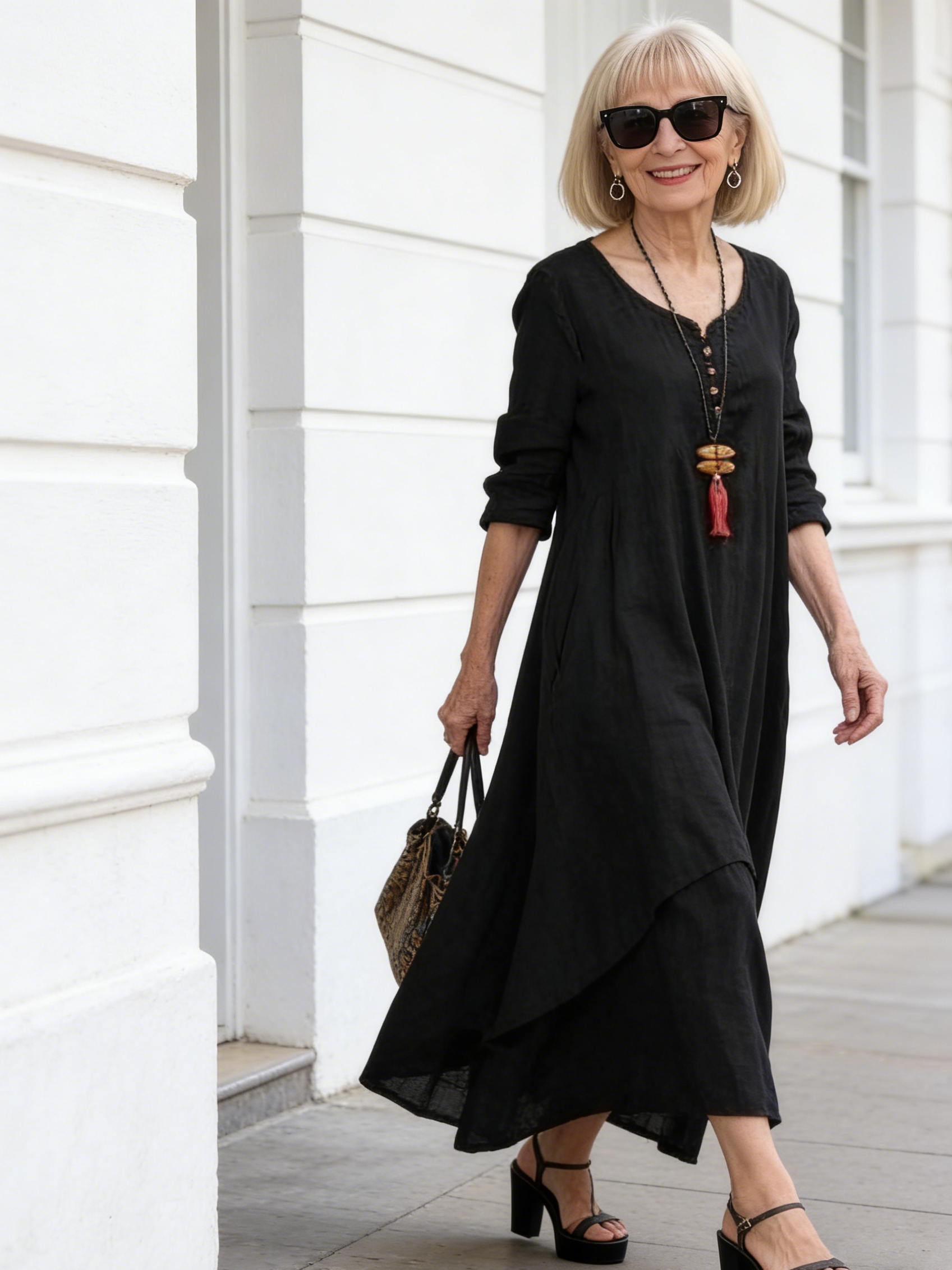High-quality Fake Two-piece Long Dress Literary Pendulum Linen Dress Loose Long-sleeved Cotton and Linen