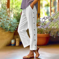 Cotton and Linen Breathable Nine-point Pants Side Seam Decorative Buckle Side Pocket High Waist Loose Casual Pants