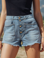 Retro Large Pockets Denim Shorts