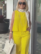 Sleeveless Solid Cotton and Linen Set for Breathable and Comfortable Holiday Two-Piece Set