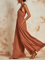 Smocked Waist Ruffle Hem Wide-Leg Jumpsuit