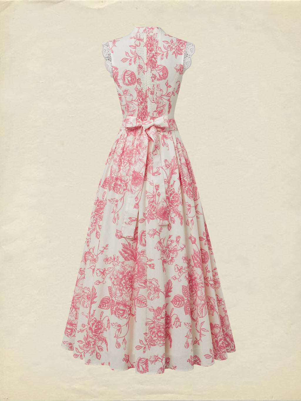 (SIZE:XS-XXL) Maxi Linen Dress , Cap Sleeves, Stand Collar, Floral, Lace, Vintage, Apricot