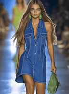 [24-hour shipping out]Premium Denim V-Neck Zipper Mini Dress