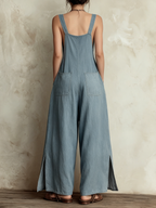 Light Wash Denim Wide-Leg Overalls - Loose Fit Jumpsuit With Pockets