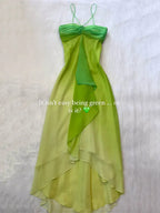 gradient Color Sleeveless ruffled Spaghtti-Neck Elegant chiffon Maxi Dresses