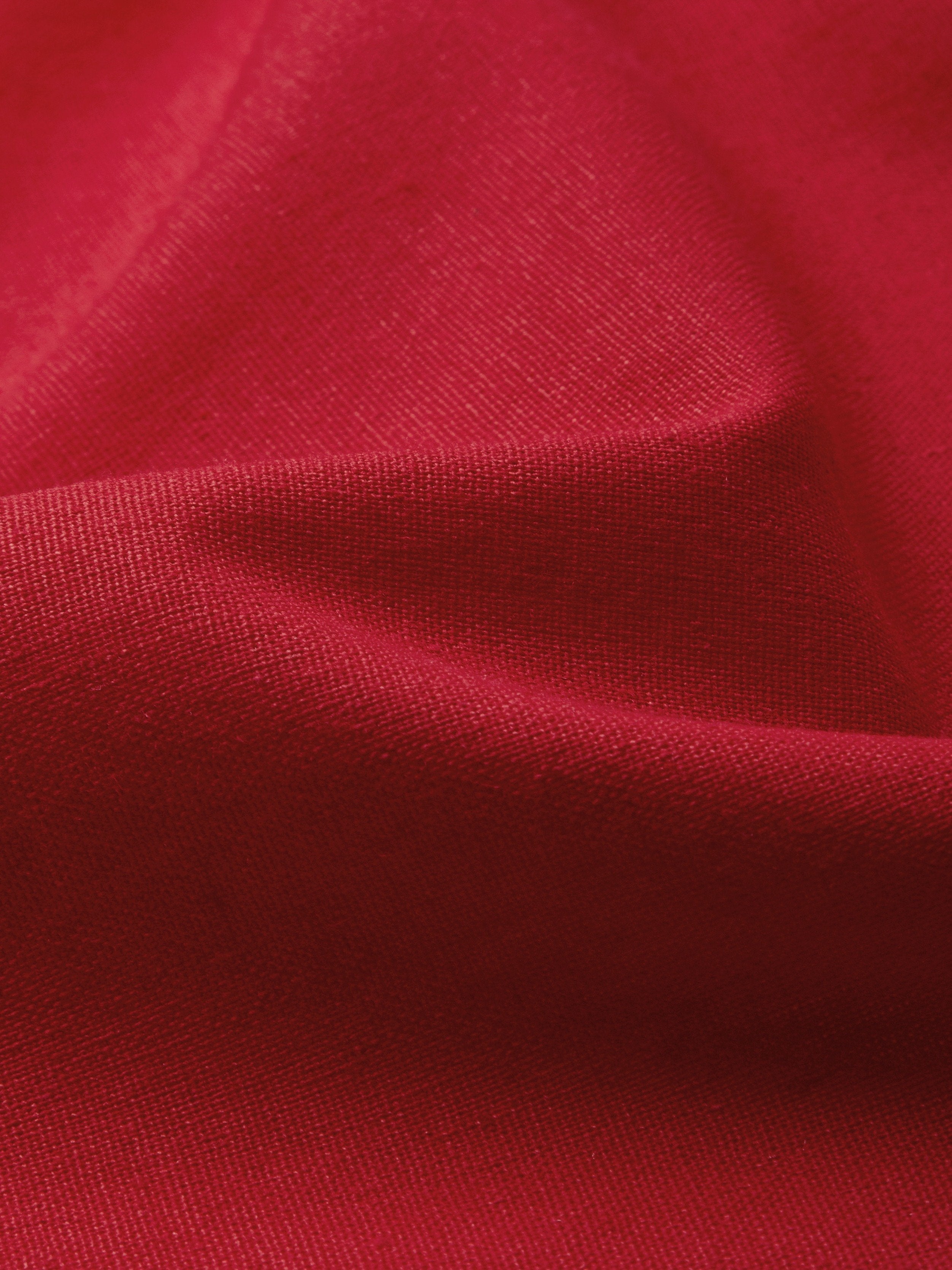 Midi Linen Dress, Half Sleeve, Shawl Collar, Plain, Button Design, French Vintage, Red