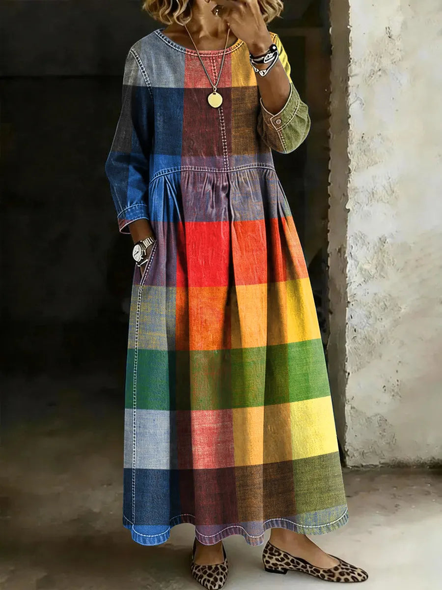 Women's Multicolor Art Print Denim Maxi Skirt