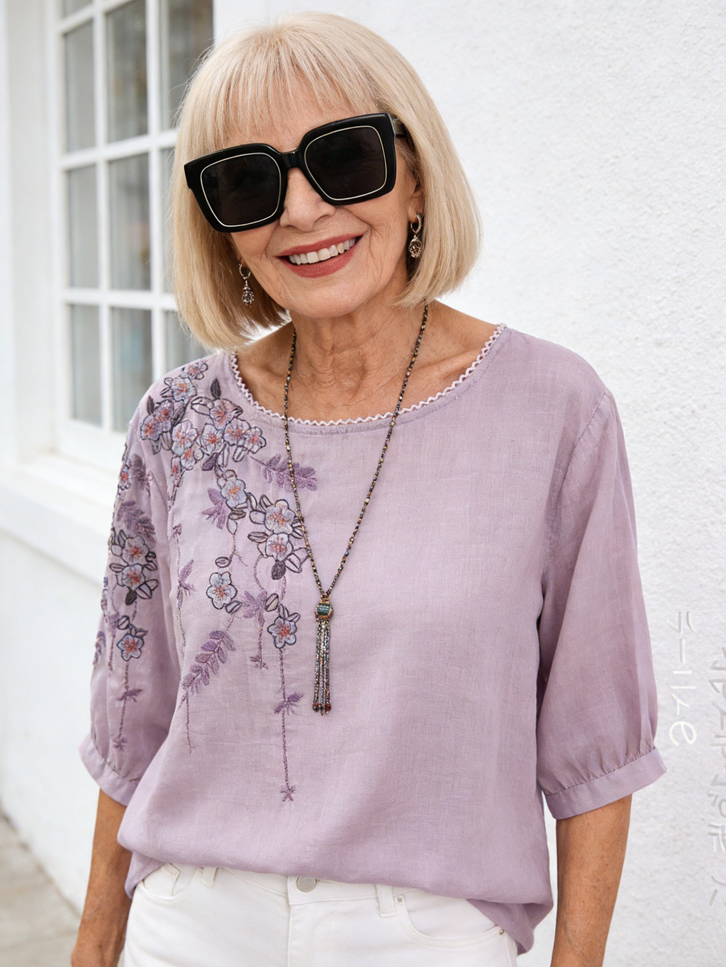 Thin Shirt Cotton and Linen Embroidered T-shirt Short Sleeve Literary and Retro Loose and Thin