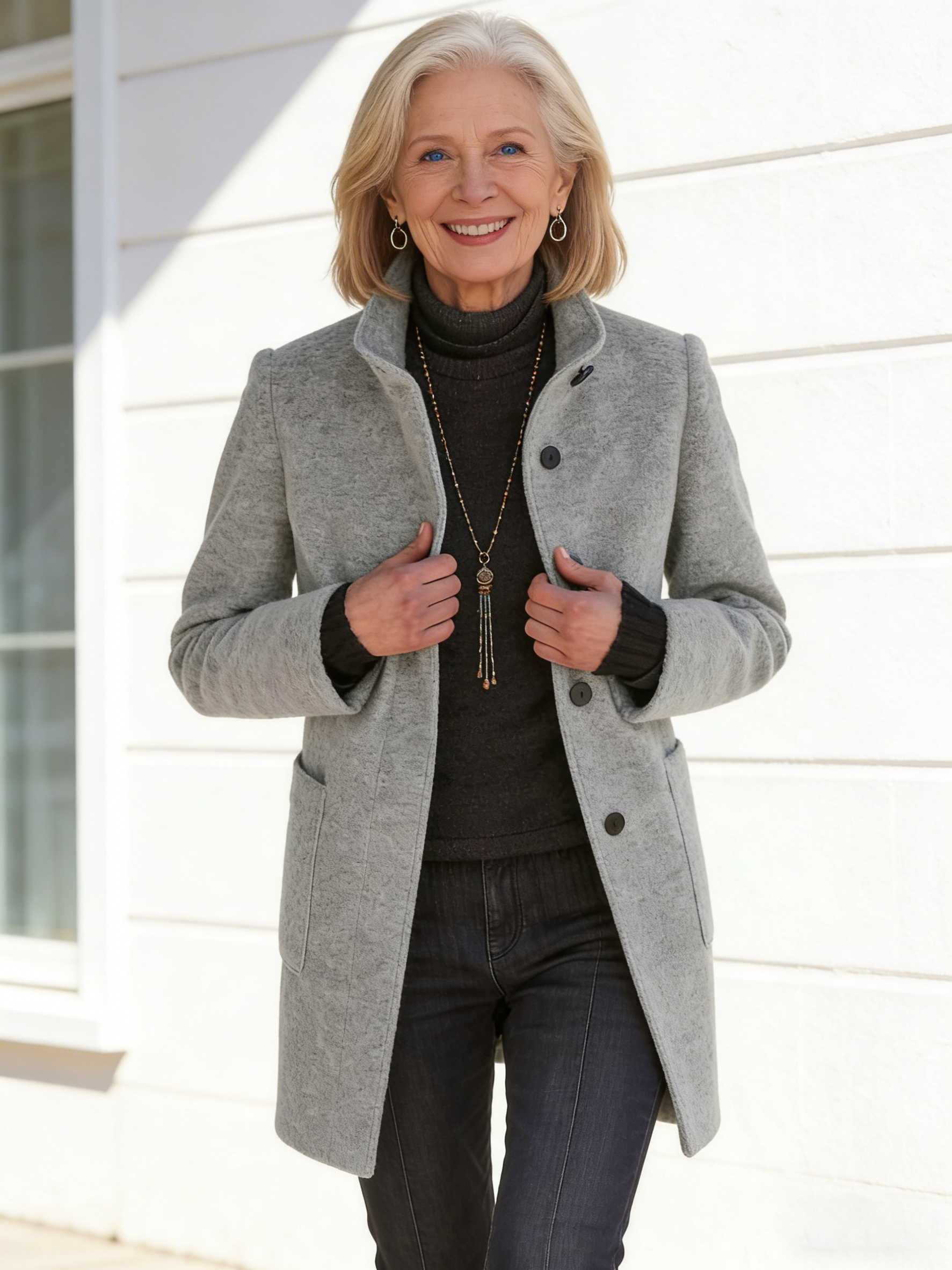 Outfits Women's Solid Color Button-up Collar Tweed Jacket