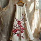 A Plum-embroidered Sleeveless Dress
