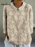 Women's Vintage Floral Art Print Casual Cotton And Linen 3/4 Sleeve Shirt