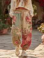 Women's Vintage Floral Patchwork Art Print Casual Sweatpants