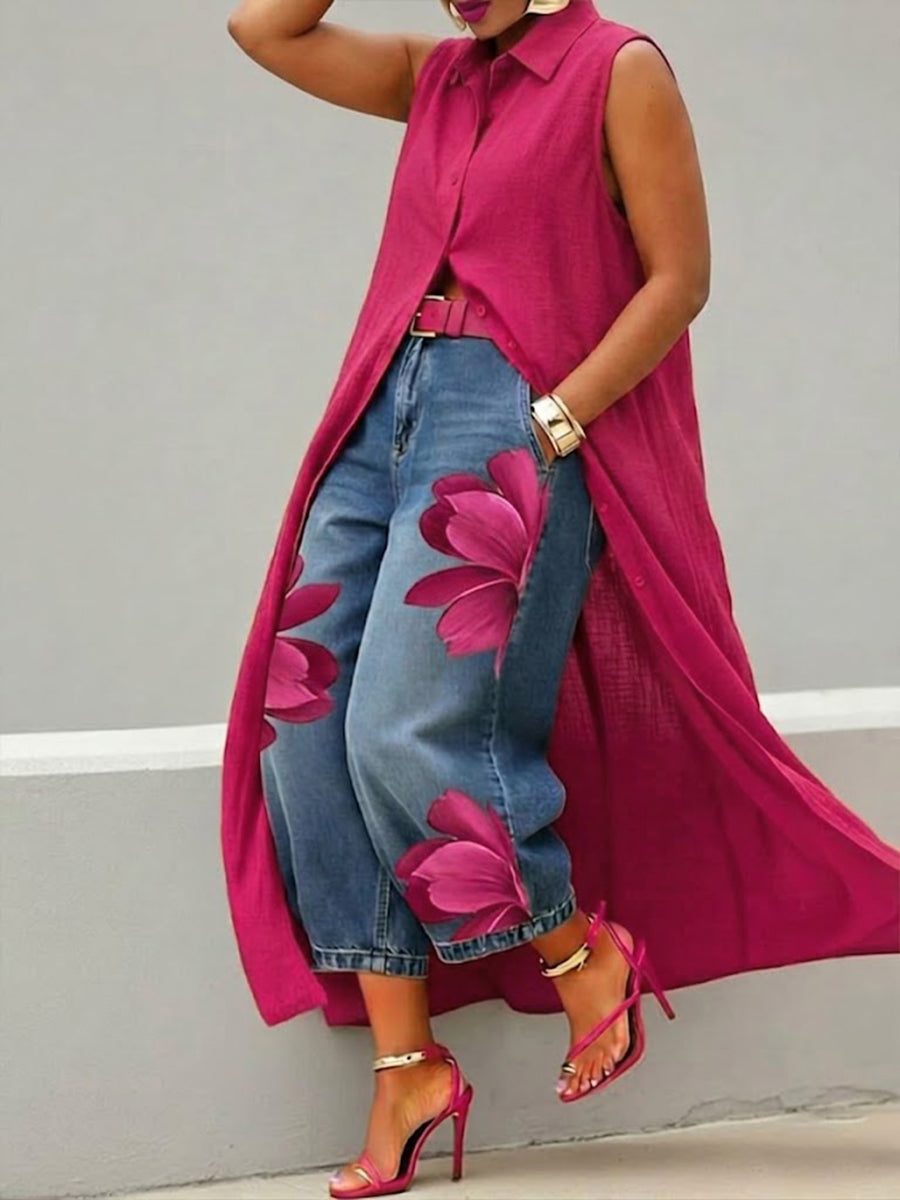 Loose-fit, Casual, Sleeveless Linen And Cotton Shirt Dress