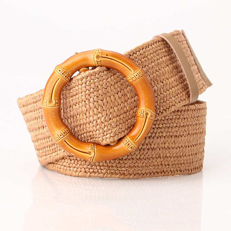 Woven Belt Wide Straw Waist Seal