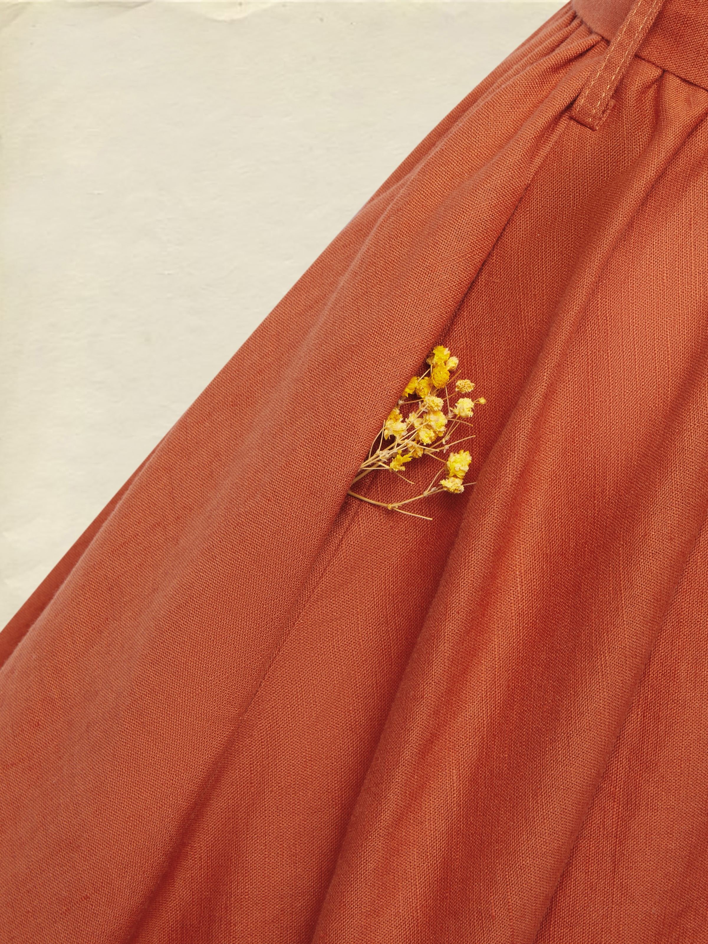 Maxi Linen Dress, Long Sleeves, Stand Collar, Shirt Dress, Linen Blend, Orange