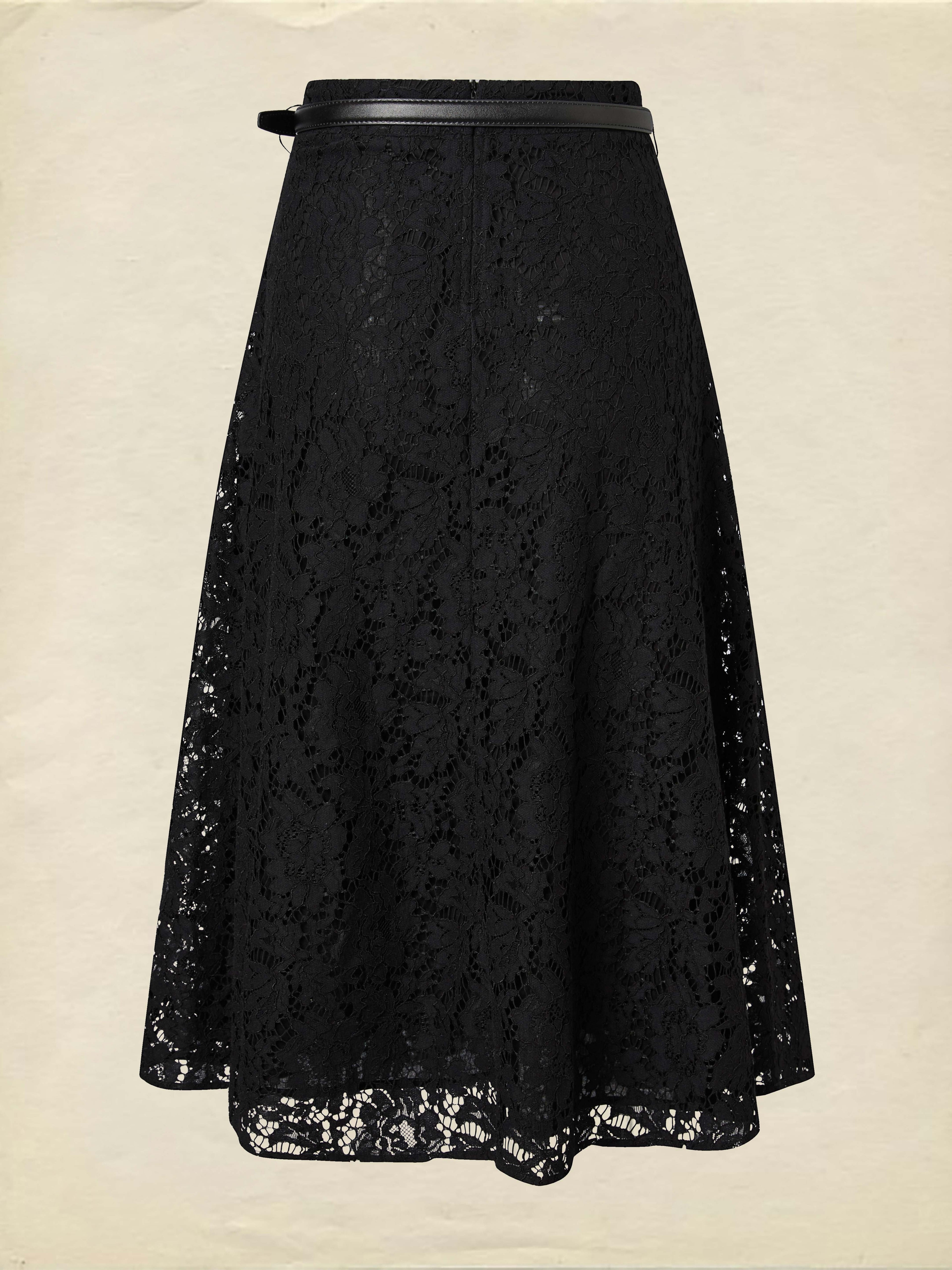 Maxi  Skirt, Floral, Lace, Vacation, Vintage, Black