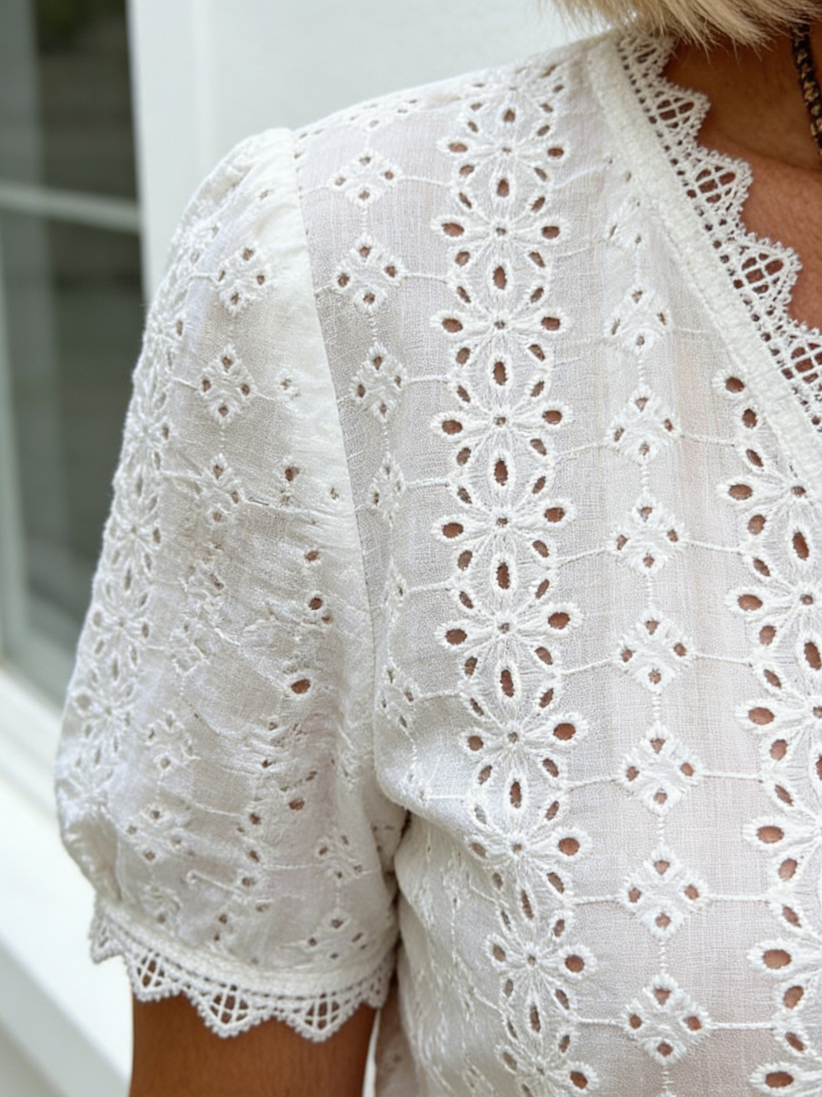 Textured Fabric Solid Color Short Sleeve Hollow Shirt