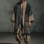 Men's Japanese Calligraphy Art Vintage Linen Long Kimono