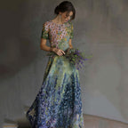 Art Oil Painting Lavender Floral Sequin Gradient Maxi Dress