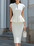 Keyhole Neck Cap Sleeve Peplum Two-Piece Suit