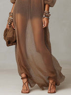 Bohemian Sheer Mesh Off-Shoulder Maxi Dress