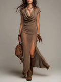 Bohemian Vintage Knitted Cowl-neck Dress