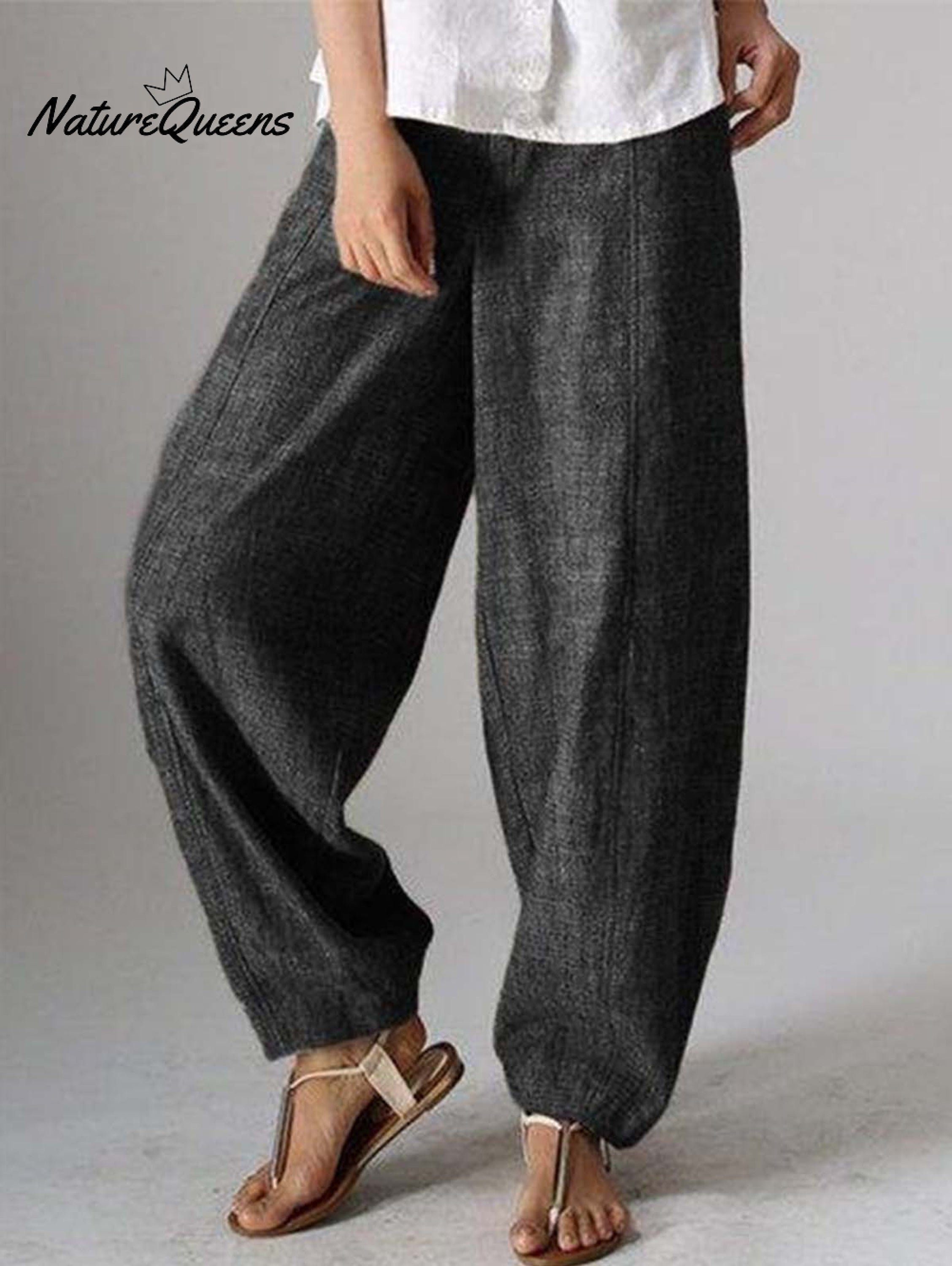 Solid Color Casual Plain Linen Pants
