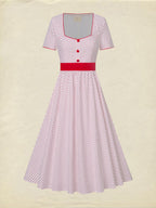 Cotton Maxi Dress, Short Sleeve, Square neck, Polka Dots, Vintage, White,Pure cotton