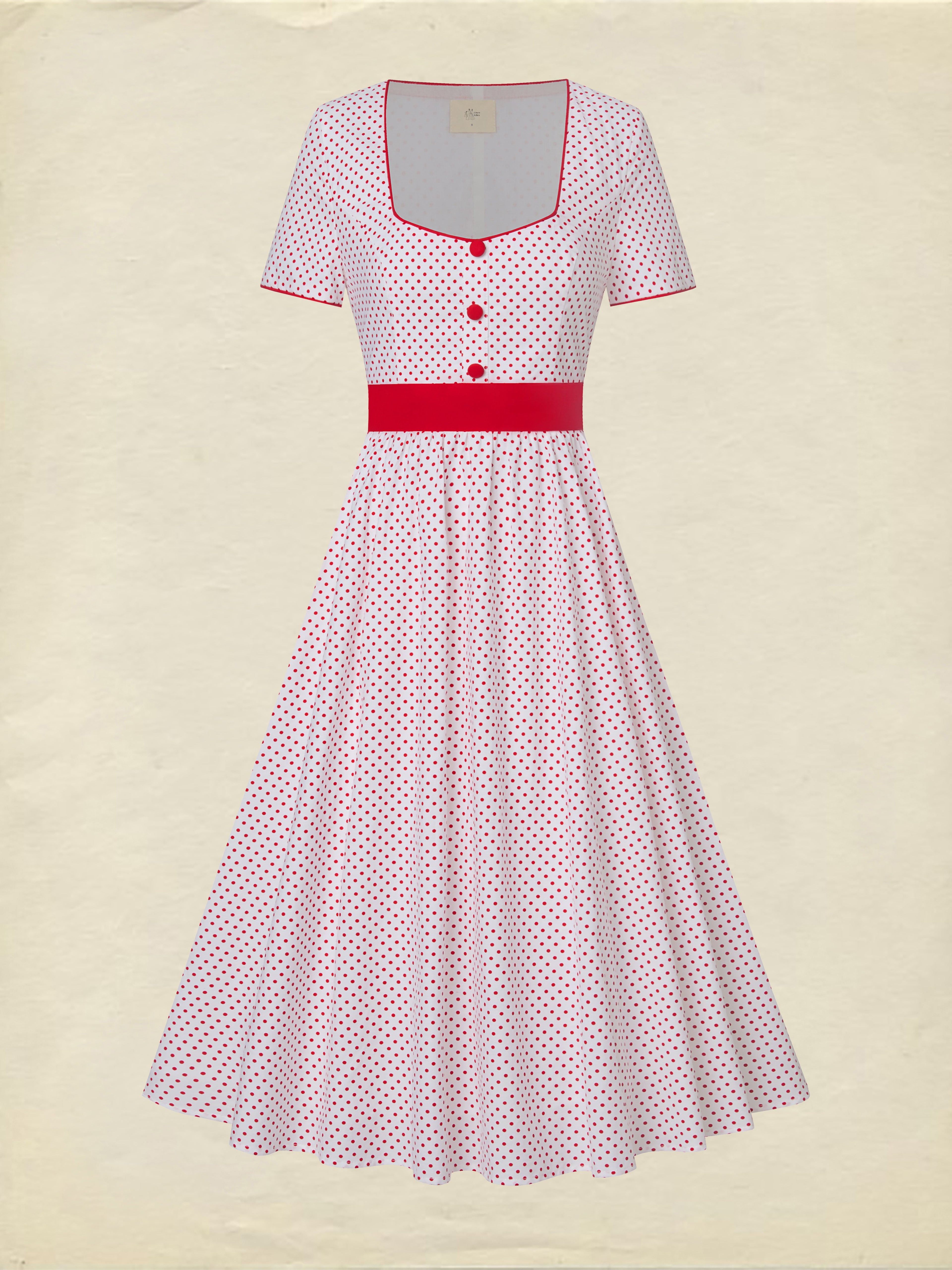 Cotton Maxi Dress, Short Sleeve, Square neck, Polka Dots, Vintage, White,Pure cotton