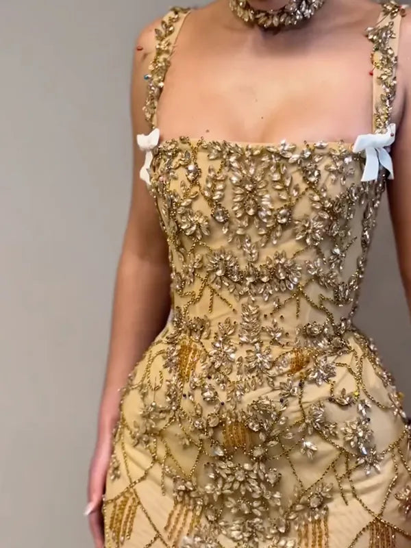 Rhinestone Flower Sleeveless  Spaghetti-Neck Wrap Mini Dresses Fairytale Dress