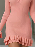 Sweetheart Ruffle Hem Ribbed Knit Mini Dress