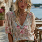 Women's Vintage Floral V-neck T-shirt