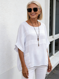 Linen Women's Crew Neck Seven-quarter Sleeve Casual Loose Top